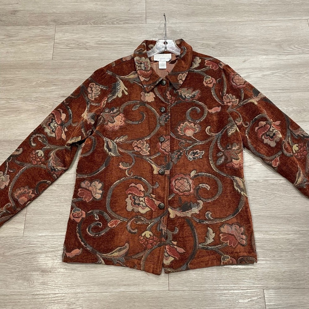 Womens Floral Jacket Tapestry Boho Cottagecore Eclectic Retro Brown Large